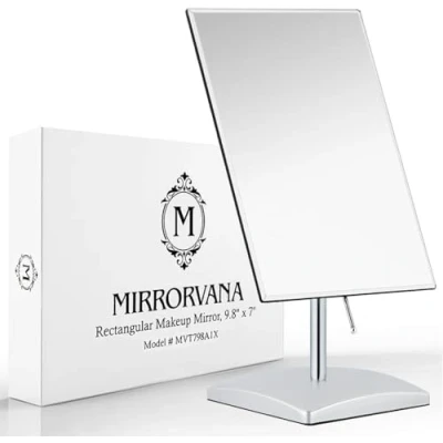 Abbildung von Mirrorvana Tischspiegel Groß, Schminktisch Spiegel, Kosmetikspiegel/Schminkspiegel, Badezimmer Spiegel für die Arbeitsplatte, Badspiegel ohne Rahmen, 18 x 25 cm (Silber)