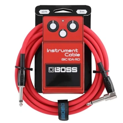 Abbildung von BOSS BIC 10A Serie Instrumentenkabel Gerade auf gewinkelte 6,3 mm Klinkenstecker 3 m Länge Hochwertige Kabel für Gitarre, Bass &amp; mehr geräuscharm robust Rot