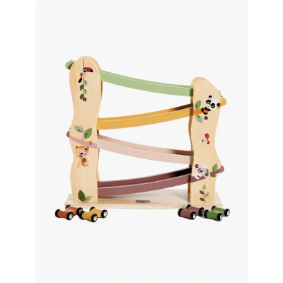 Abbildung von Tiny Love Spielzeug Holz Rennwagen Rampe, Autorennbahn mit 4 leichtgängigen Holzrennautos, feinmotorische Fähigkeiten, kognitive Entwicklung, natürliches Design, 18+ Monate, Boho Chic