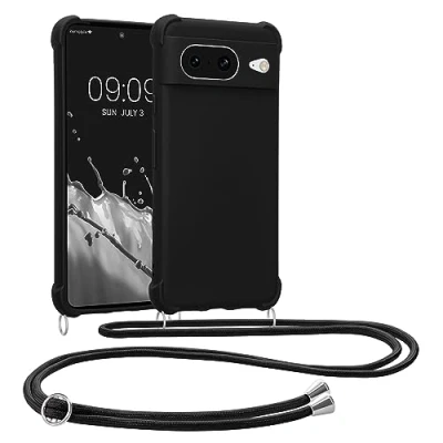 Abbildung von kwmobile Necklace Case kompatibel mit Google Pixel 8 Hülle Cover Kordel zum Umhängen Silikon Schutzhülle Schwarz