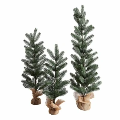 Abbildung von Loberon Deko Baum 3er Set Merpins, Verschiedene Größen, handgefertigt, Kunstnadel Baum, Tanne, Weihnachtsdeko, Weihnachten, Eisen, Polyethylen, Jute, grün