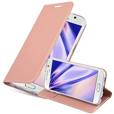 Abbildung von Cadorabo Hülle kompatibel mit Samsung Galaxy S6 aus Premium Kunst Leder Flip Klappbare Stoßfeste Magnetische [Standfunktion] [Kartenfächern] Cover für Tasche in Rosa