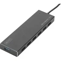 Abbildung von DIGITUS USB Hub 7 A Ports Super Speed 3.0 5 Gbit/s Plug&amp;Play Aluminium Gehäuse inkl. Netzteil Schwarz
