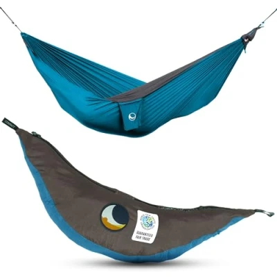Abbildung von Fallschirmhängematte Original Das seit 1996 Aqua/DUNKELGRAU Multitalent und Leichtgewicht 320 x 200 cm, nur 600 g Schneller Aufbau &lt; 1min Camping, Hängematte