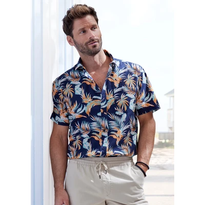 Abbildung von John Devin Hawaiihemd &quot;Regular fit&quot;, Kurzarm, Freizeithemd mit Palmendruck aus reiner Baumwolle