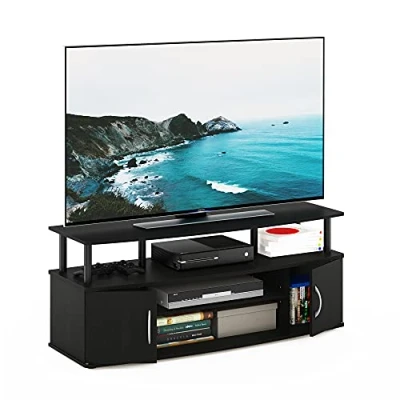 Abbildung von Furinno JAYA Großer TV Schrank für bis zu 50 Zoll mit 2 schließbaren Fächern, holz, Schwarz, 40.31 x 49.61 cm