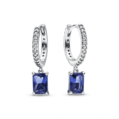 Abbildung von PANDORA Timeless Blaue Rechteckige Funkelnde Creolen aus Sterling Silber, Kompatibel mit Armbänder, 292381C01