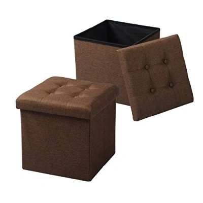 Abbildung von WOLTU SH06br 2 2er Set Sitzhocker mit Stauraum Sitzwürfel Sitzbank Faltbar Truhen Aufbewahrungsbox, Deckel Abnehmbar, Gepolsterte Sitzfläche aus Leinen, 37,5x37,5x38CM(LxBxH), Braun