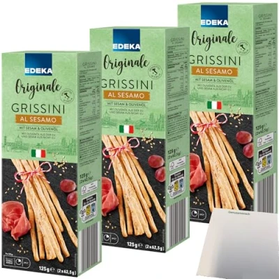 Abbildung von Edeka Italia Grissini mit Sesam und Olivenöl 3er Pack (3x125g Packung) + usy Block