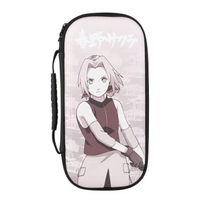 Abbildung von Konix Naruto Shippuden Schutz und Transporthülle für die Konsolen Nintendo Switch, Switch Lite OLED Aufbewahrung von 8 Spielen Sakura Motiv.