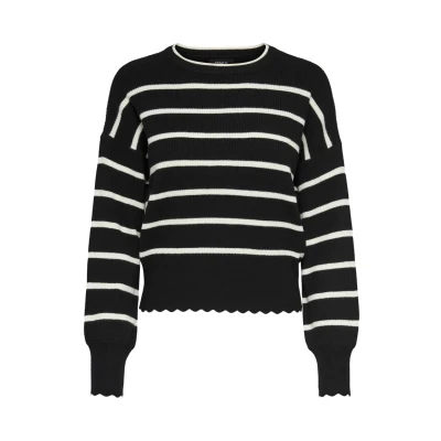 Abbildung von ONLY Onlibi Stripe Oneck Strickpullover, Damen, Größe: Large, Black