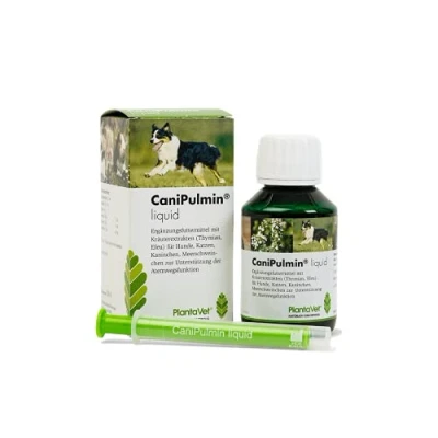Abbildung von Plantavet CaniPulmin Liquid für Hunde 100ml Flüssiges Ergänzungsfuttermittel Kann dabei helfen die Atemwegsfunktion zu unterstützen Mit Thymian und Efeu