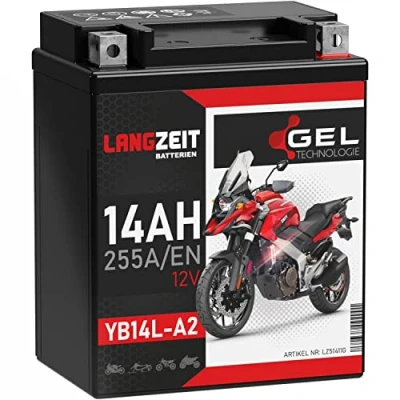 Abbildung von LANGZEIT YB14L A2 GEL Motorradbatterie 12V 14Ah 255A/EN Batterie 51411 12N14 3A FB14L doppelte Lebensdauer vorgeladen auslaufsicher wartungsfrei