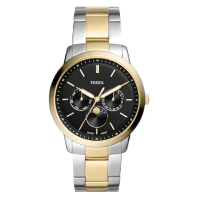 Abbildung von Fossil Neutra uhr für Herren, Mondphasen Multifunktionswerk mit Edelstahl oder Lederarmband, Schwarz und Silberton, 42MM