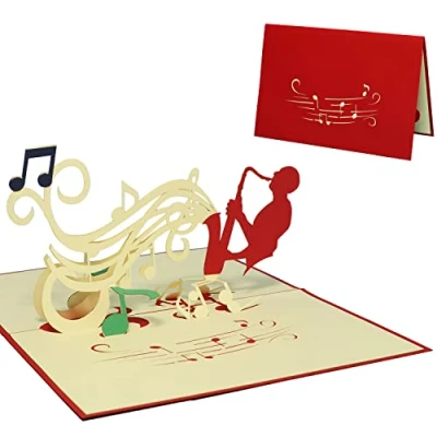 Abbildung von LINPOPUP®, LIN17327, LINPop Up Karte, 3D Musik, Klappkarte, Geburtstagskarte, Gutscheinkarte Musik Konzert, Grußkarte, Saxophon, N220