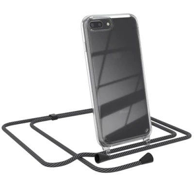 Abbildung von EAZY CASE Handytasche zum Umhängen kompatibel mit iPhone 8 Plus / 7 Plus, Handyhülle Band, Transparent Kameraschutz und Bildschirmschutz, Lanyard in Schwarz/Anthrazit Clips Schwarz