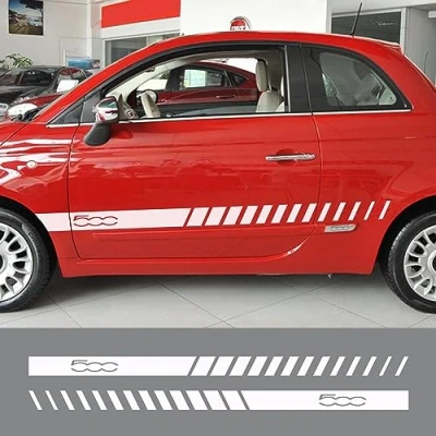 Abbildung von RWRAPS 2 Stück Auto Aufkleber, Vinyl Tür Seitenstreifen Racing Karosserie Dekoration, Grafikfolie, passend für FIAT 500 Abarth Zubehör