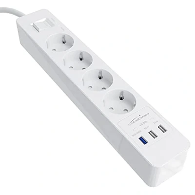 Abbildung von KabelDirekt 4 fach Steckdosenleiste &amp; Mehrfachsteckdose (USB, Quick Charge 3.0, Schnellladegerät, lädt geräteabhängig bis zu 3x schneller, Überspannungs /Berührungsschutz, TÜV geprüft, weiß)