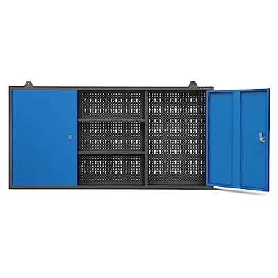 Abbildung von Jan Nowak Hängeschrank Werkzeugschrank Werkstattschrank Metallschrank Lochwand 2 verstellbare Fachböden Fächer 120 cm x 60 20 (Anthrazit Blau)