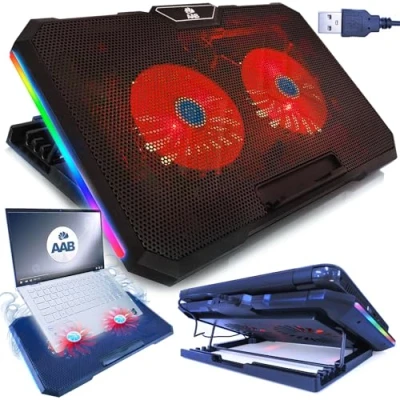 Abbildung von AABCOOLING Gemini Schneller Kühlvorgang, Laptop Ständer mit 2 Lüftern PC Notebook PS4, RGB LED, Stand, Lüfter, Cooling für Notebooks und Consolen, Unterlage Kühler, 4 stufige Winkel