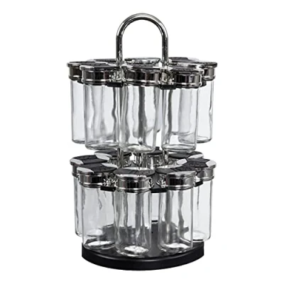 Abbildung von JE CHERCHE UNE IDEE Gewürzkarussell mit 2 etagen(16 Streuer), Glass, Transparent/Schwarz, 31 cm