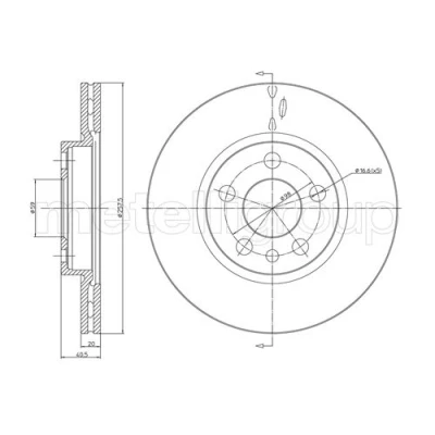 Abbildung von METELLI 23 0402 Bremsscheibe 257,0 20,0 5 59,0 Belüftet PEUGEOT: Expert I Kastenwagen, 806, I, ALFA ROMEO: Spider, CITROËN: Evasion