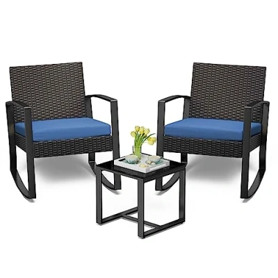 Abbildung von Bealife Rattan Balkonmöbel Set Balkon 2 Personen, Kleiner Outdoor, Balkonset 3 Teilig für Veranden, Innenhöfe, Terrassen, Balkone, Poolränder (Blau)