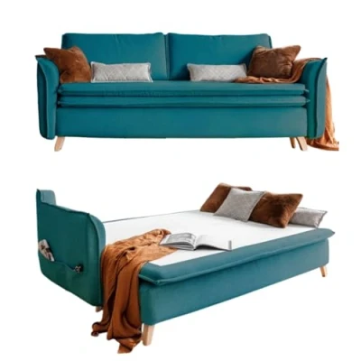 Abbildung von Schlafsofa mit Bettkasten, Dauerschläfer Big Sofa Schlaffunktion und Matratze, Sofabett, Schlafcouch Ausziehbar Türkis
