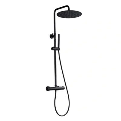Abbildung von JOHO Thermostat Duschset Duschsystem mit XXL Regenduschkopf D30cm Matt schwarz Rund