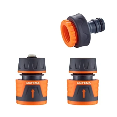 Abbildung von GRIFEMA Schlauchverbinder Set, 1/2&quot; Garten Schlauchverbinder, Wasserstop 3/4&quot; Hahnverbinder, Kann Wasser Schnell Stoppen, Orange