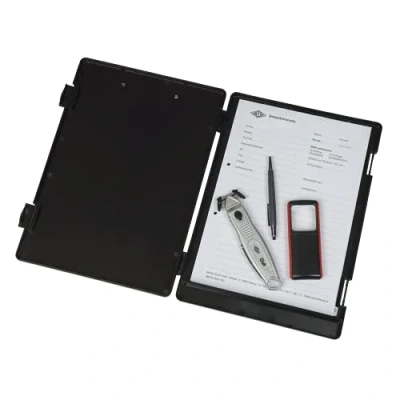 Abbildung von WEDO 575001 Klemmbrett (A4) mit Aufbewahrungsfach für Formulare, Rechner und mehr, stabile Metallklemme, Stiftehalterung (schwarz)