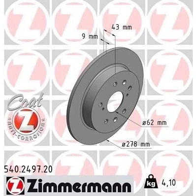 Abbildung von ZIMMERMANN COAT Z 540.2497.20 Bremsscheibe 278 9 9/5 5 114 voll beschichtet SUZUKI: SWIFT 3