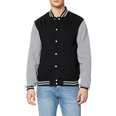 Abbildung von Build Your Brand Herren Sweat College Jacket Jacke, per pack Mehrfarbig (Black/H.Grey 00658), XXX Large (Herstellergröße: 3XL)