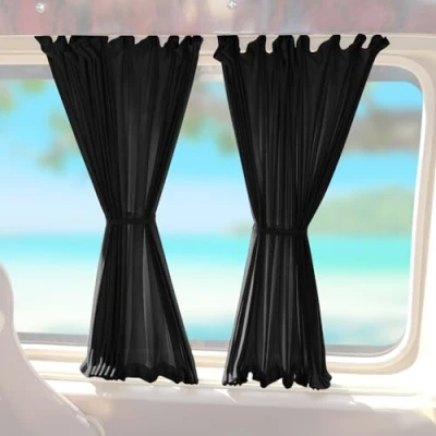 Abbildung von OMAC Gardine Sonnenschutz MAß Vorhänge kompatibel mit VW T4 1990 2003 Kurzer Schwarz 6X
