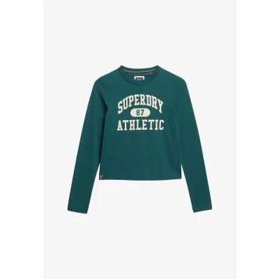 Abbildung von Superdry Athletic Essentials Ringer SLIM Langarmshirt, Damen, Größe: 38, Dark pine green