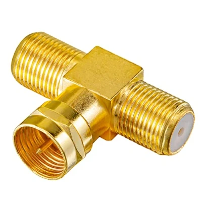 Abbildung von HB digital TV Splitter Sat BK Kabel Verteiler T Adapter 2 Fach Wege / 5 2400 MHz &amp; vergoldet DVB S2 FM UKW Kabelfernsehen C Antennen 2X F Buchse 1x Stecker