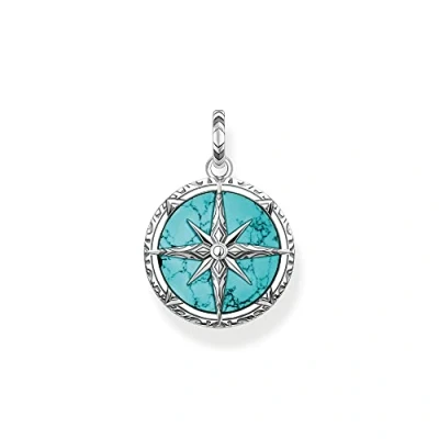 Abbildung von Thomas Sabo Herren Ketten Anhänger Kompass, mit Edelstein Inlay aus imitiertem Türkis, 925er Sterlingsilber geschwärzt, Maße: 34 x 24 mm, PE833 878 17