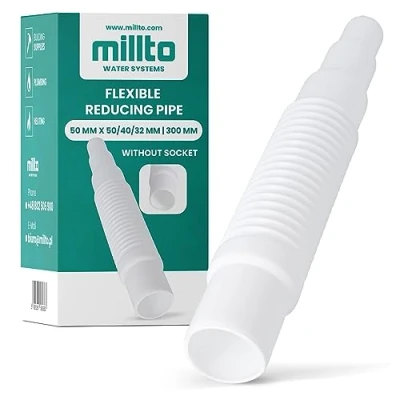 Abbildung von Millto™ Flexibles Rohr Reduzierstück 50 x 50/40/32 mm 300 Abflussrohr Abwassersystem Kanalsystem Abgang Waschtisch Verstellbares Abflussverbindungsstück Abflusssysteme