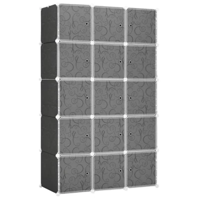 Abbildung von HOMCOM DIY Kleiderschrank Regalsystem mit 2 große und 9 kleinen Würfeln Würfelregal, Schuhregal, Aufbewahrungsregal für Büchern Spielzeug Schwarz 111 x 47 183 cm