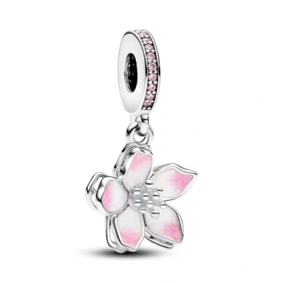 Abbildung von PANDORA Moments Kirschblüten Charm Anhänger aus Sterling Silber mit Zirkonia, Kompatibel Armbänder, 790667C01