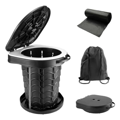 Abbildung von Aufgerüsteten Campingtoilette faltbar mit Feder, Camping WC Deckel, Mobile Toilette 10 Bio Toilettenbeuteln, ideal für Camping, Wandern, Angeln, Partys. Tragkraft bis 180kg