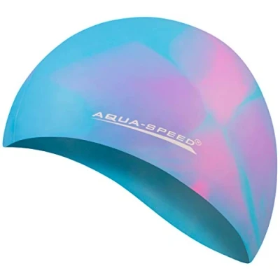 Abbildung von Aqua Speed Bunt Badekappe + Kleines Mikrofaserhandtuch Damen &amp; Herren Bunte Bademütze Badehaube Schwimmhaube für Erwachsene Kinder Silikonbadekappe wassserdicht 42. / 36