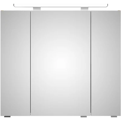 Abbildung von Saphir Badezimmerspiegelschrank &quot;Serie 4010 Badezimmer Spiegelschrank inkl. LED Aufsatzleuchte&quot;, Badschrank 80 cm breit, 3 Türen, 6 Glas Einlegeböden, inkl Türdämpfer