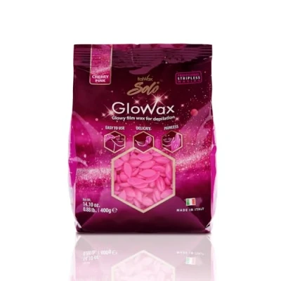 Abbildung von Italwax Cherry Pink Glowax 400g Hartwachsperlen zur Haarentfernung Synthetische Formulierung ideal für empfindliche Haut Empfohlen Bereiche.​