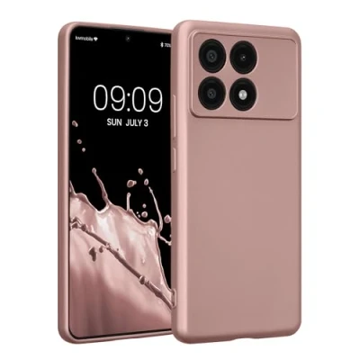 Abbildung von kwmobile Handyhülle kompatibel mit Xiaomi Poco X6 Pro 5G Hülle weiche Silikon Case metallisch schimmernd in Metallic Rosegold