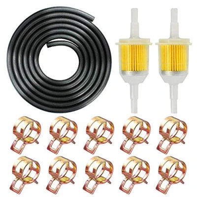 Abbildung von 1/4&quot; Benzinschlauch Kit 2 Meter Ø 6mm Kraftstoffleitung + Stück / 8mm Benzinfilter 10 Schlauchschellen für Auto Motorrad Roller