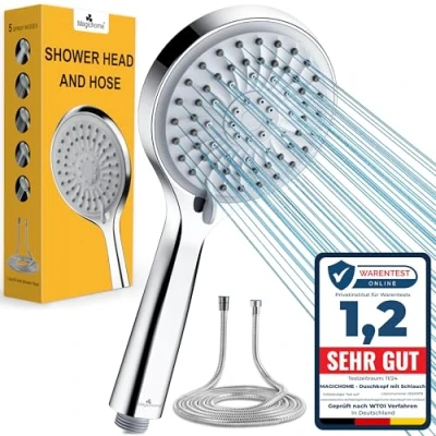 Abbildung von Magichome Duschkopf mit Schlauch 59&quot; Hochdruck 5 Strahlarten Handbrause Wassersparend Groß Sparduschkopf