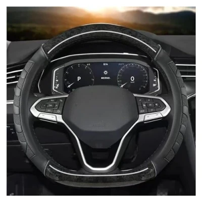 Abbildung von Lenkradbezug Für VW Sharan Passat Caddy Touran Tiguan 2015 2021 2022 D Form Auto Lenkrad Abdeckung Lenkradschoner(Black)