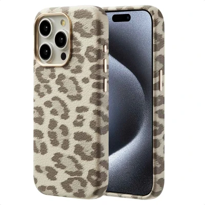 Abbildung von Apple iPhone 15 Pro Hülle MagSafe Kunstleder Selencia Backcover Handyhülle Beige