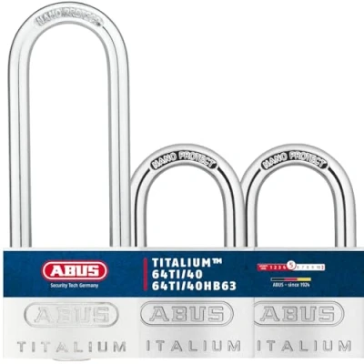 Abbildung von ABUS Vorhängeschloss Titalium 64TI/40 + HB63 3er Set, gleichschließend Kellerschloss mit Schlosskörper aus Spezial Aluminium gehärteter Stahlbügel Sicherheitslevel 5